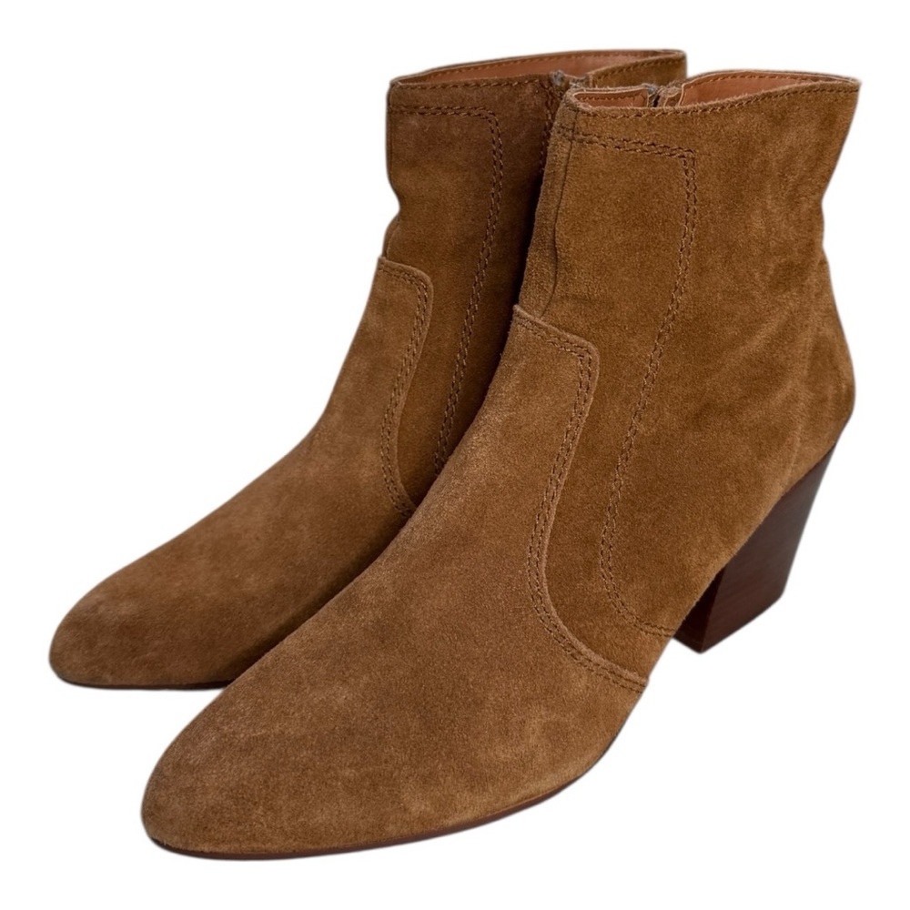 CHELSEA & VIOLET Jane Suede Leather Block Heel Ankle Boots Tan Size 8.5 Western - Picture 3 of 14